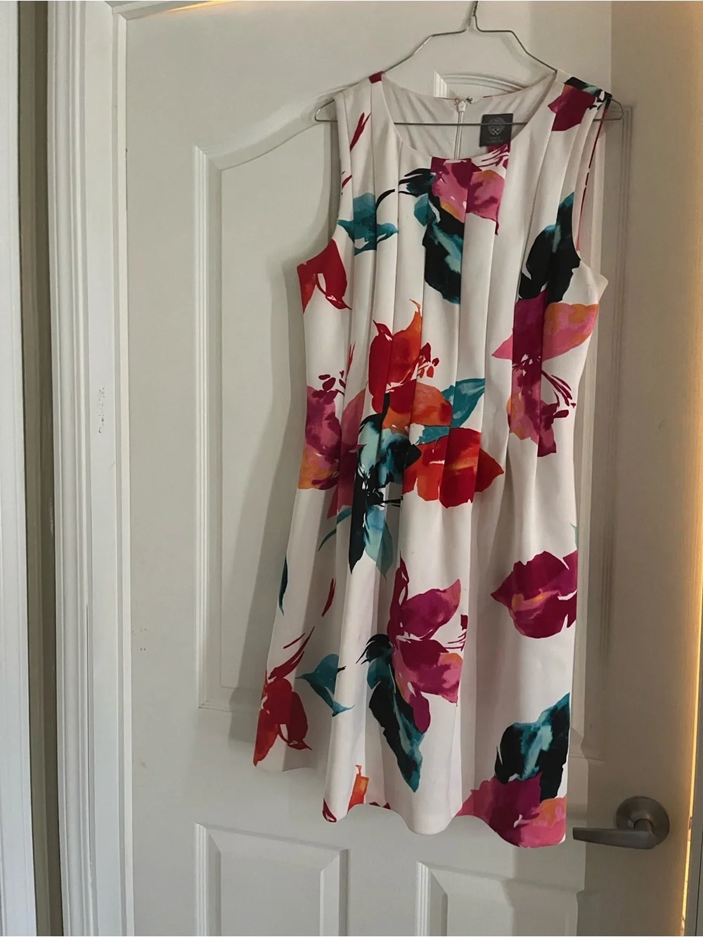 Vince Camuto White Sleeveless Mini Dress with Pink, Teal and Coral Floral Print